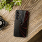 Velvet Rift Tough Phone Case – Red and Black Satin Fabric Twist Design - Artistic Vision