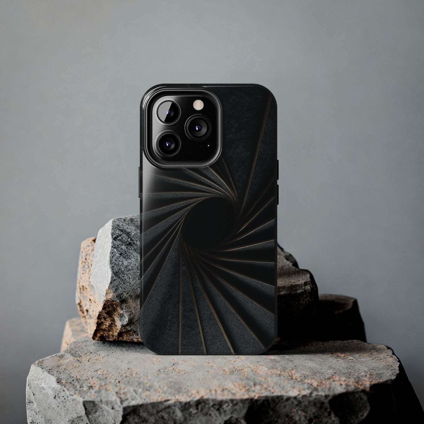 Obsidian Fan Tough Phone Case – Black Gold Radial Geometry - Artistic Vision
