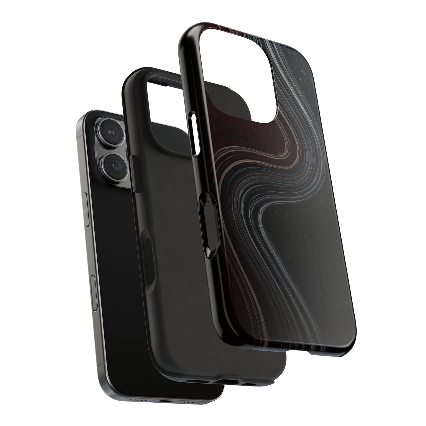 Crimson Current Tough Phone Case – Wavy Metallic Streamlines on Red Base - Artistic Vision