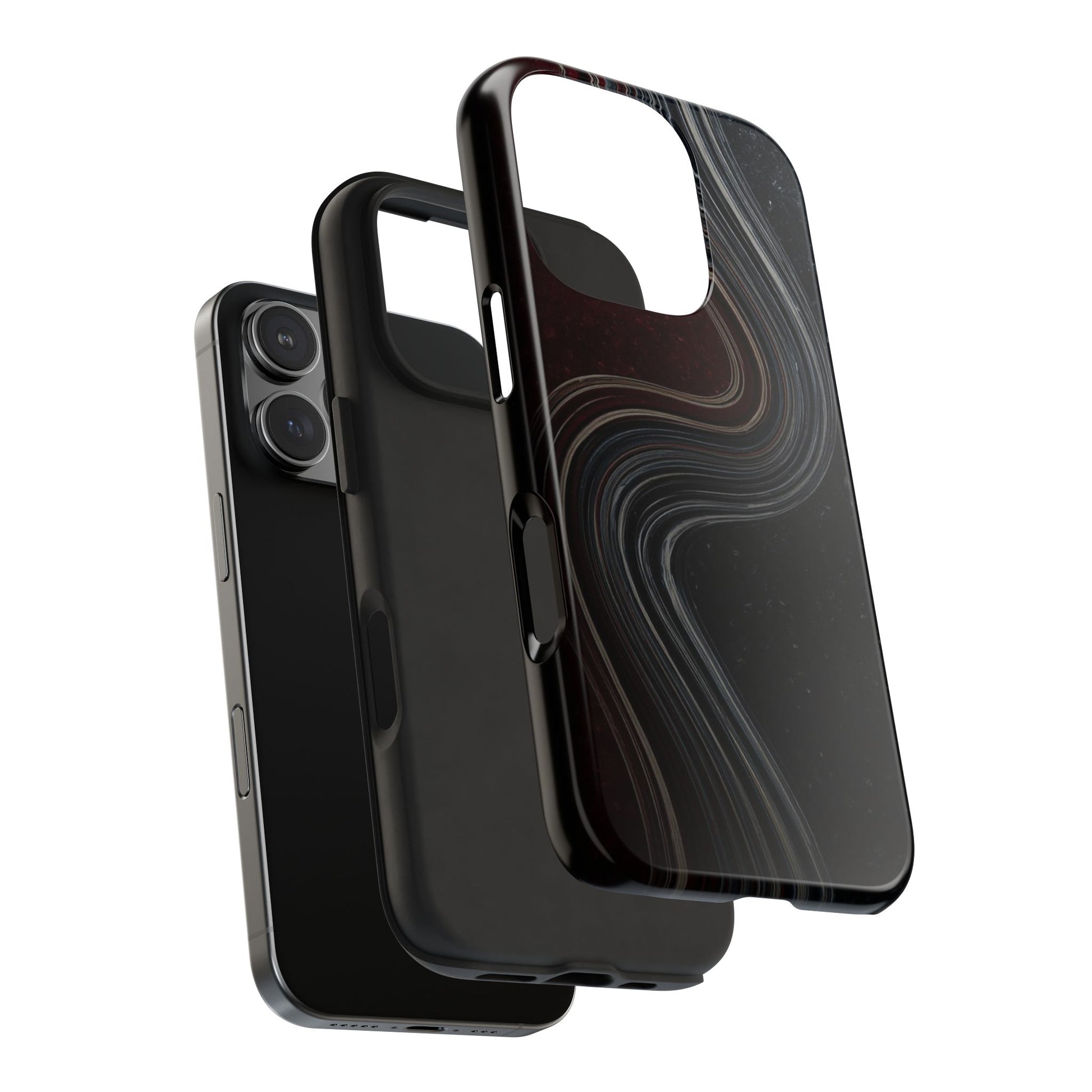 Crimson Current Tough Phone Case – Wavy Metallic Streamlines on Red Base - Artistic Vision