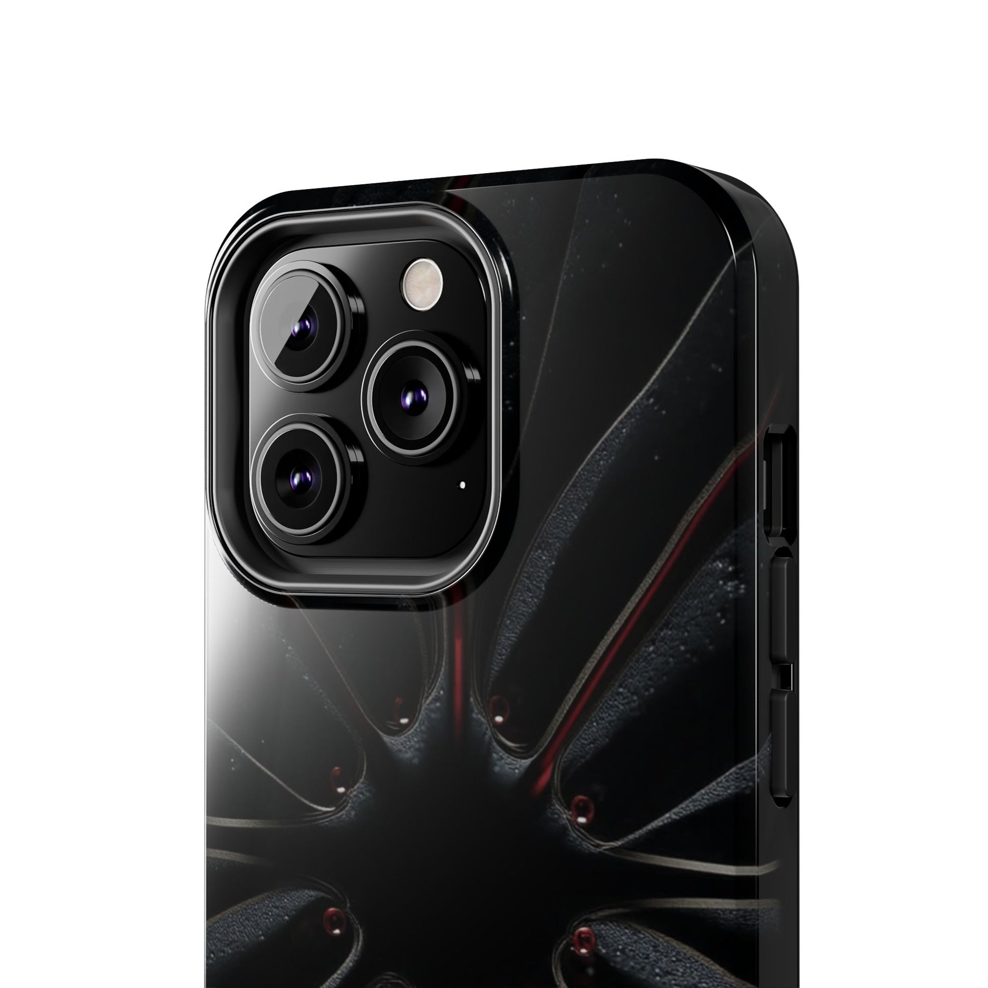 Blade Bloom Tough Phone Case – Black Petal Geometry with Metallic Edges - Artistic Vision