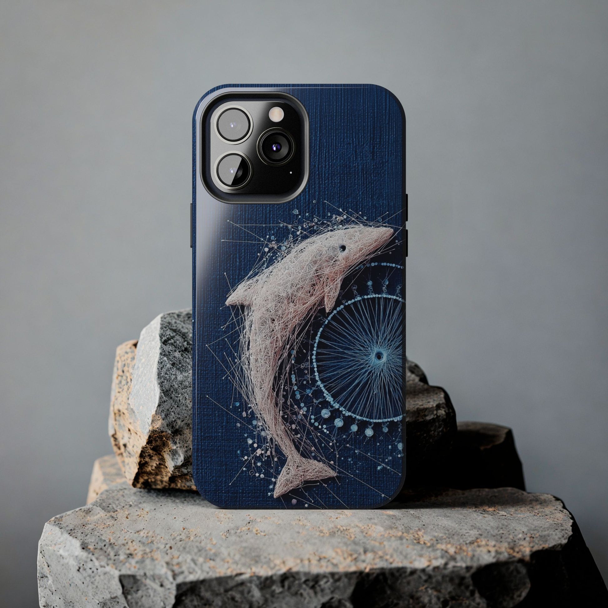 Dolphin Wireframe Spiral Phone Case – Tough Ocean Design with Dynamic Motion - Artistic Vision