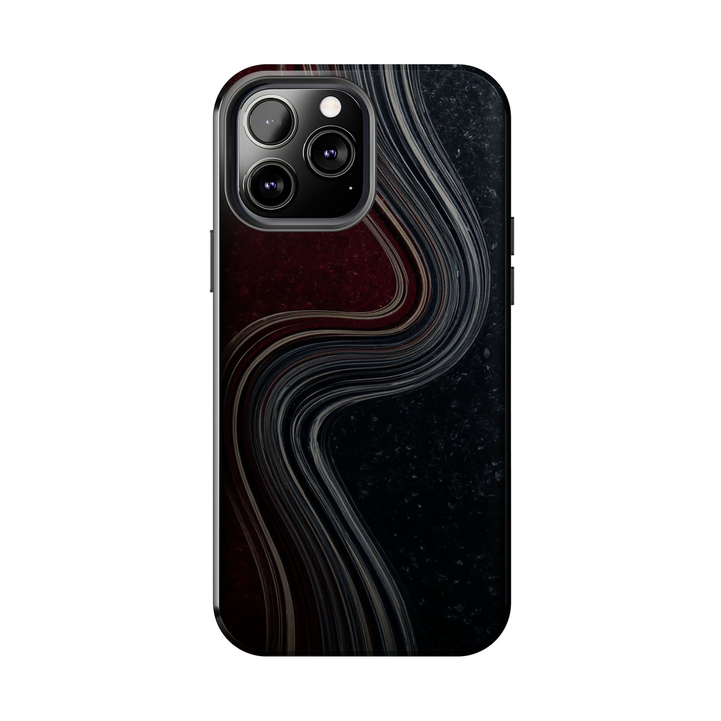 Crimson Current Tough Phone Case – Wavy Metallic Streamlines on Red Base - Artistic Vision