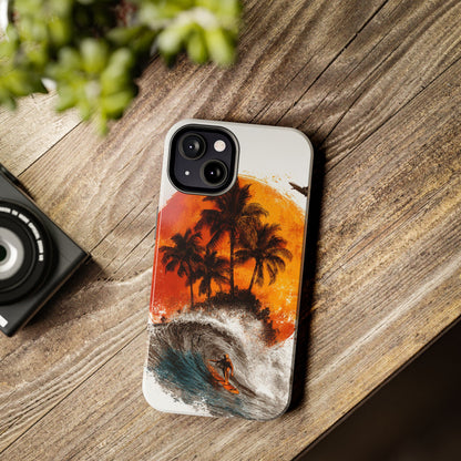 Surfer & Sunset Wave in Grunge Ink Illustration Style - Artistic Phone Case - Artistic Vision
