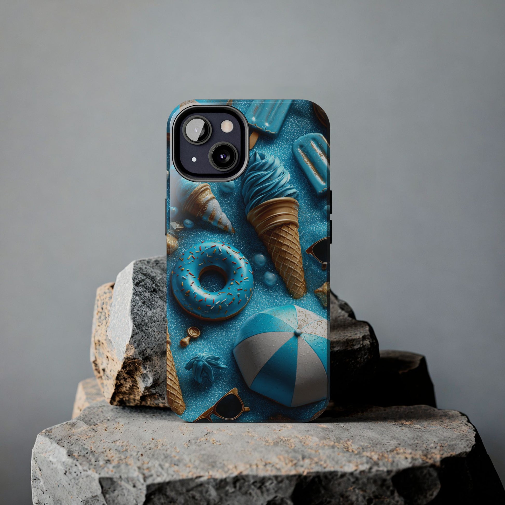 Blue Ice Cream & Beach Treats in 3D Pop Art Style - Artistic Phone Case - Artistic Vision