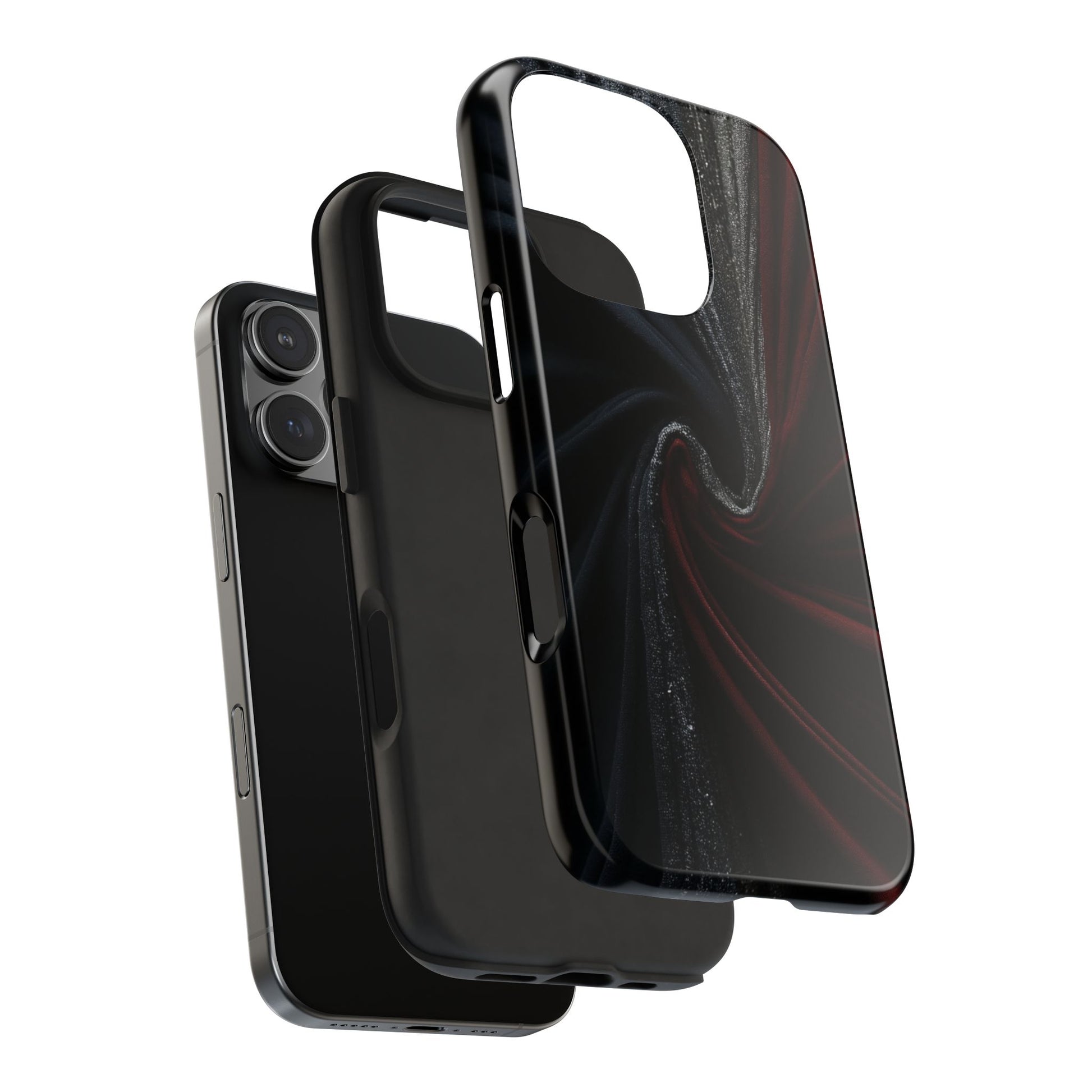 Velvet Rift Tough Phone Case – Red and Black Satin Fabric Twist Design - Artistic Vision