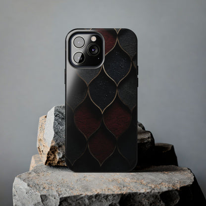 Crimson Scales Tough Phone Case – Red & Black Armor Texture Design - Artistic Vision