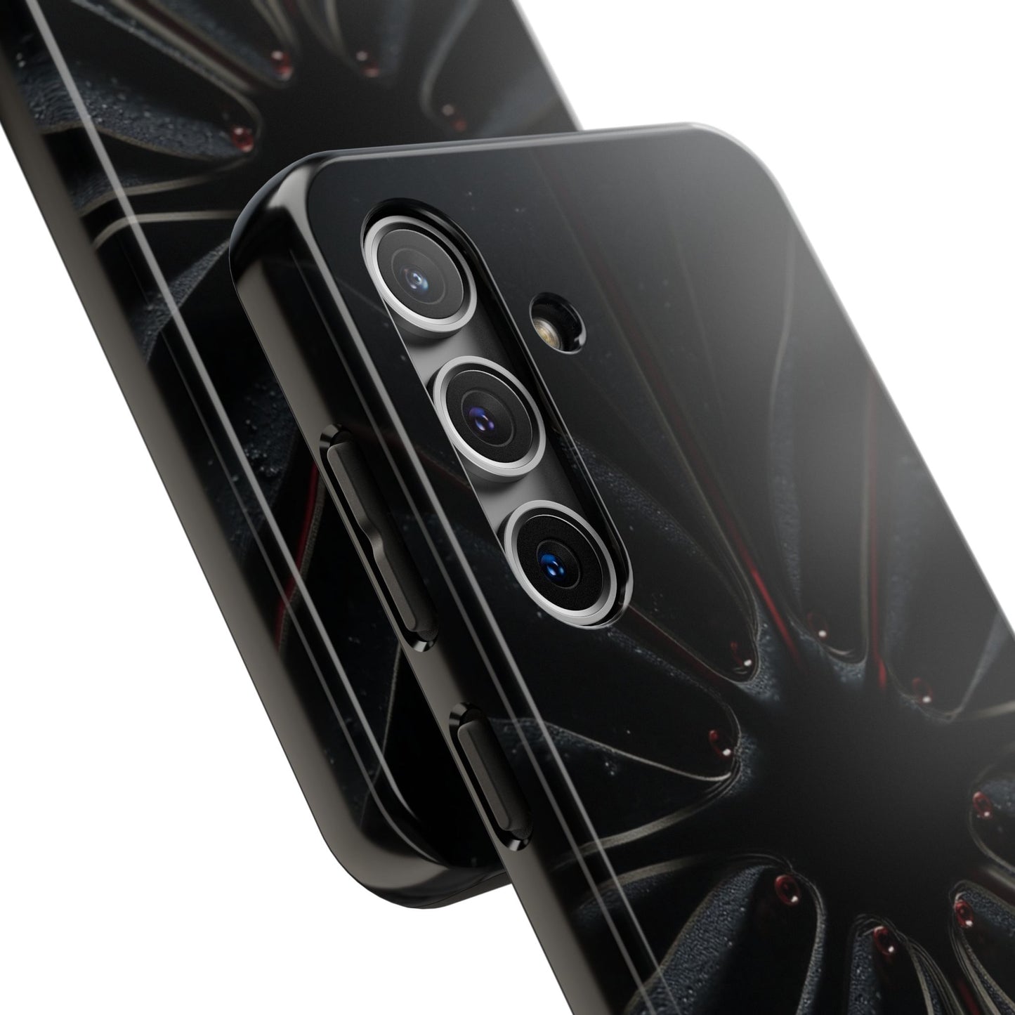 Blade Bloom Tough Phone Case – Black Petal Geometry with Metallic Edges - Artistic Vision