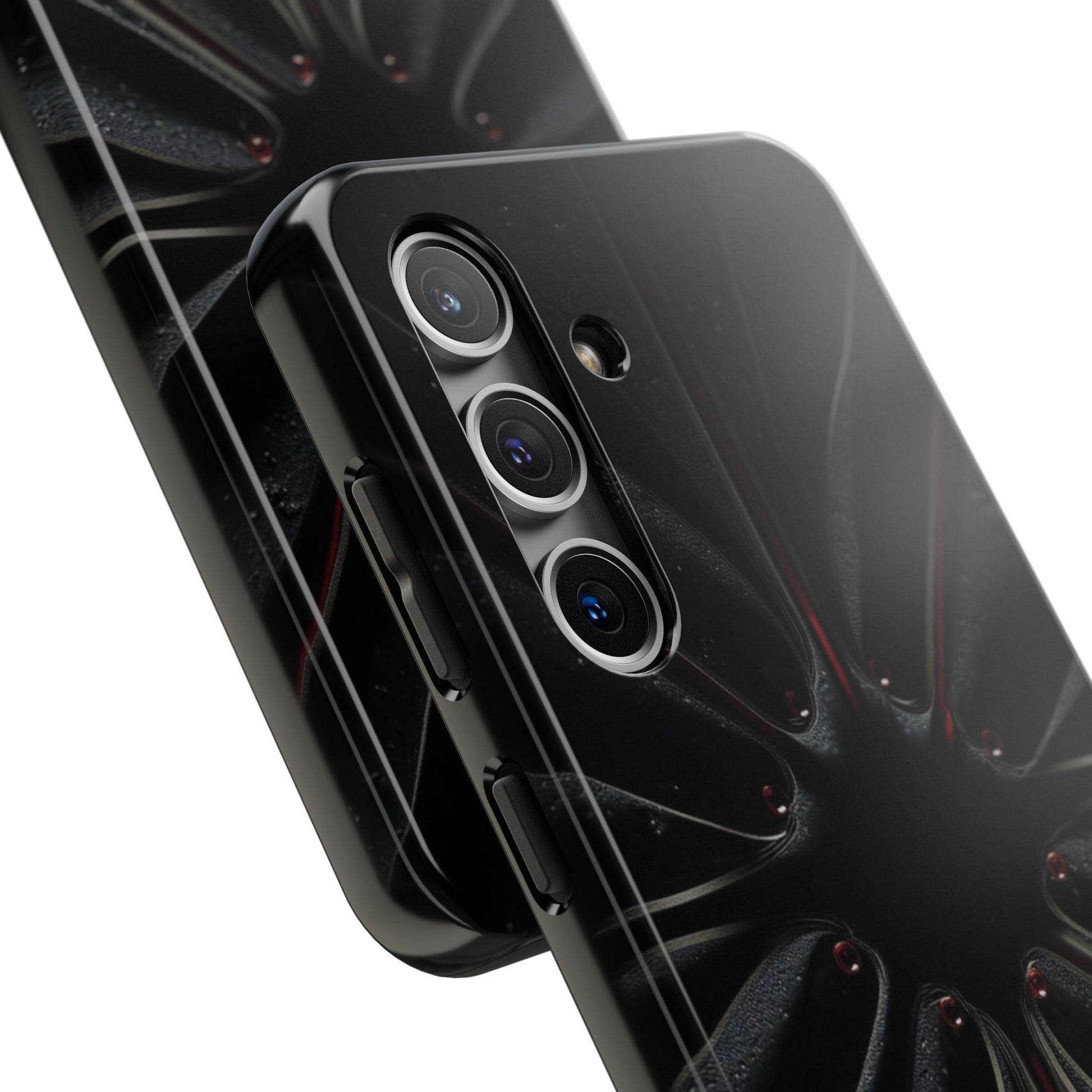 Blade Bloom Tough Phone Case – Black Petal Geometry with Metallic Edges - Artistic Vision