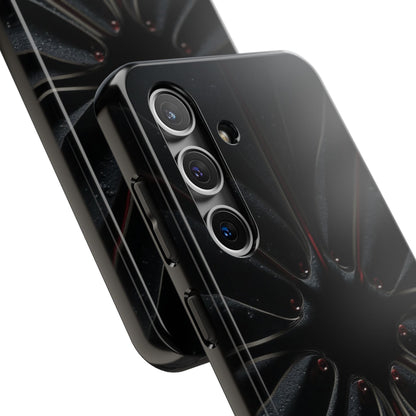 Blade Bloom Tough Phone Case – Black Petal Geometry with Metallic Edges - Artistic Vision