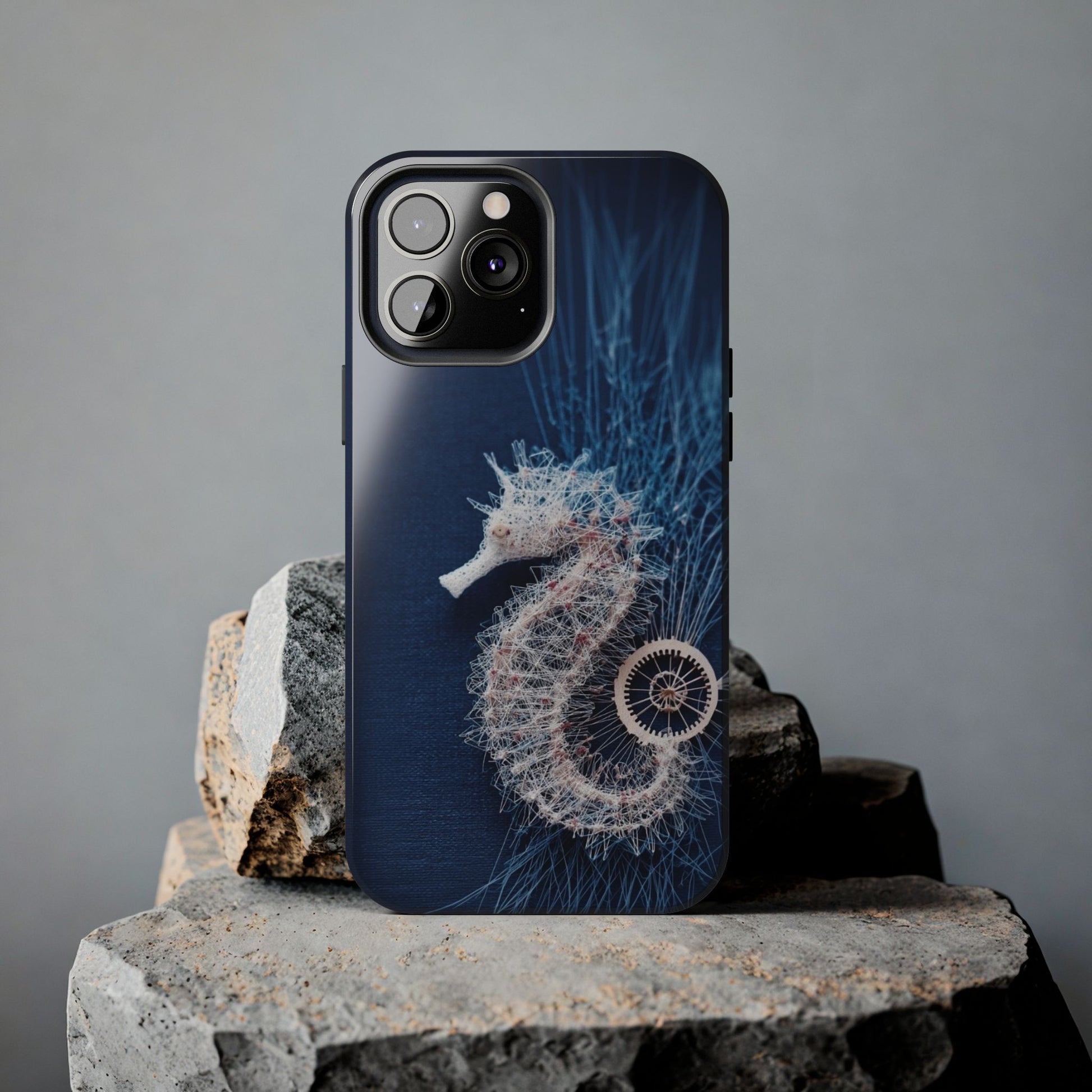 Seahorse Coral Wireframe Phone Case – Elegant Ocean Creature Design - Artistic Vision