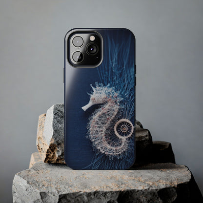 Seahorse Coral Wireframe Phone Case – Elegant Ocean Creature Design - Artistic Vision