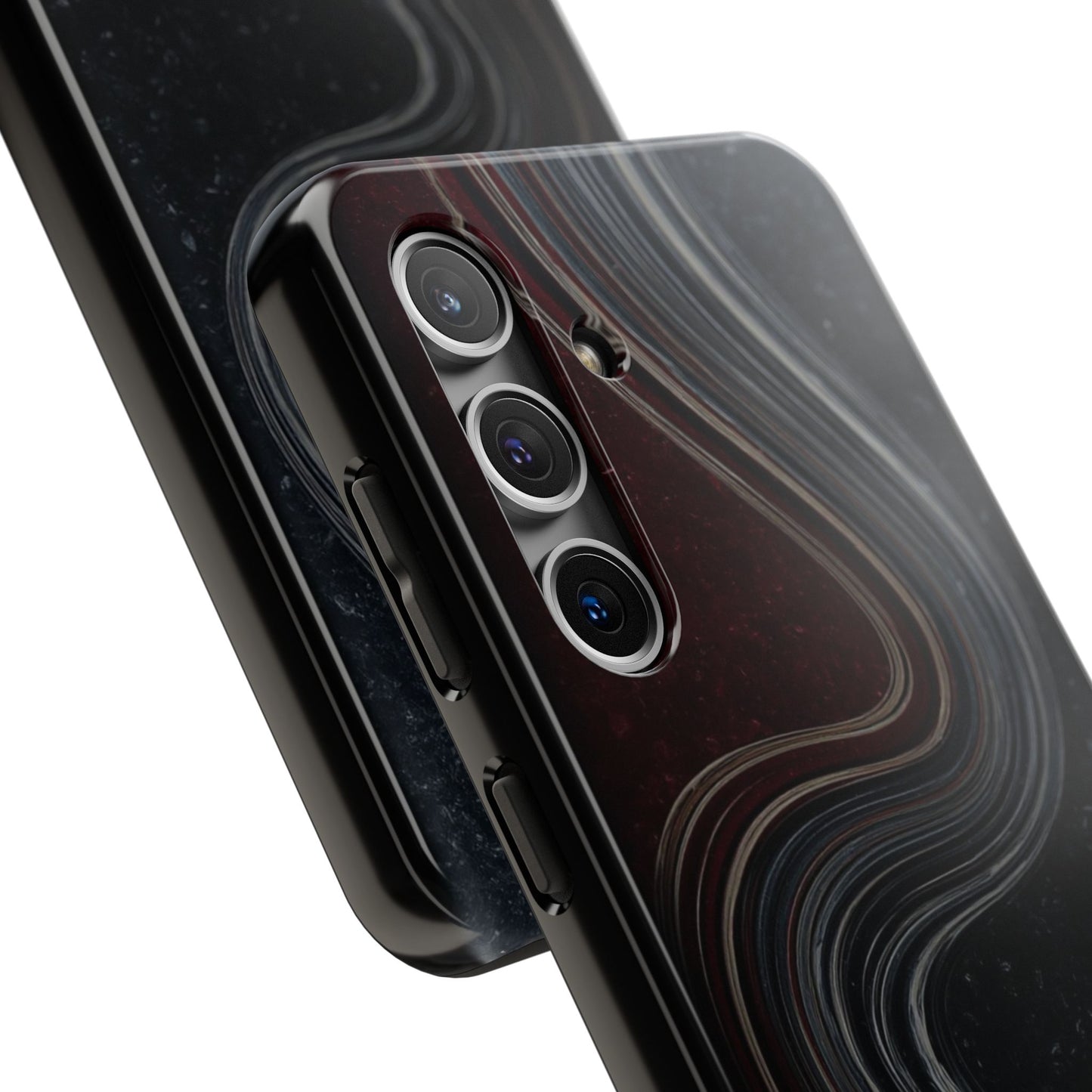 Crimson Current Tough Phone Case – Wavy Metallic Streamlines on Red Base - Artistic Vision