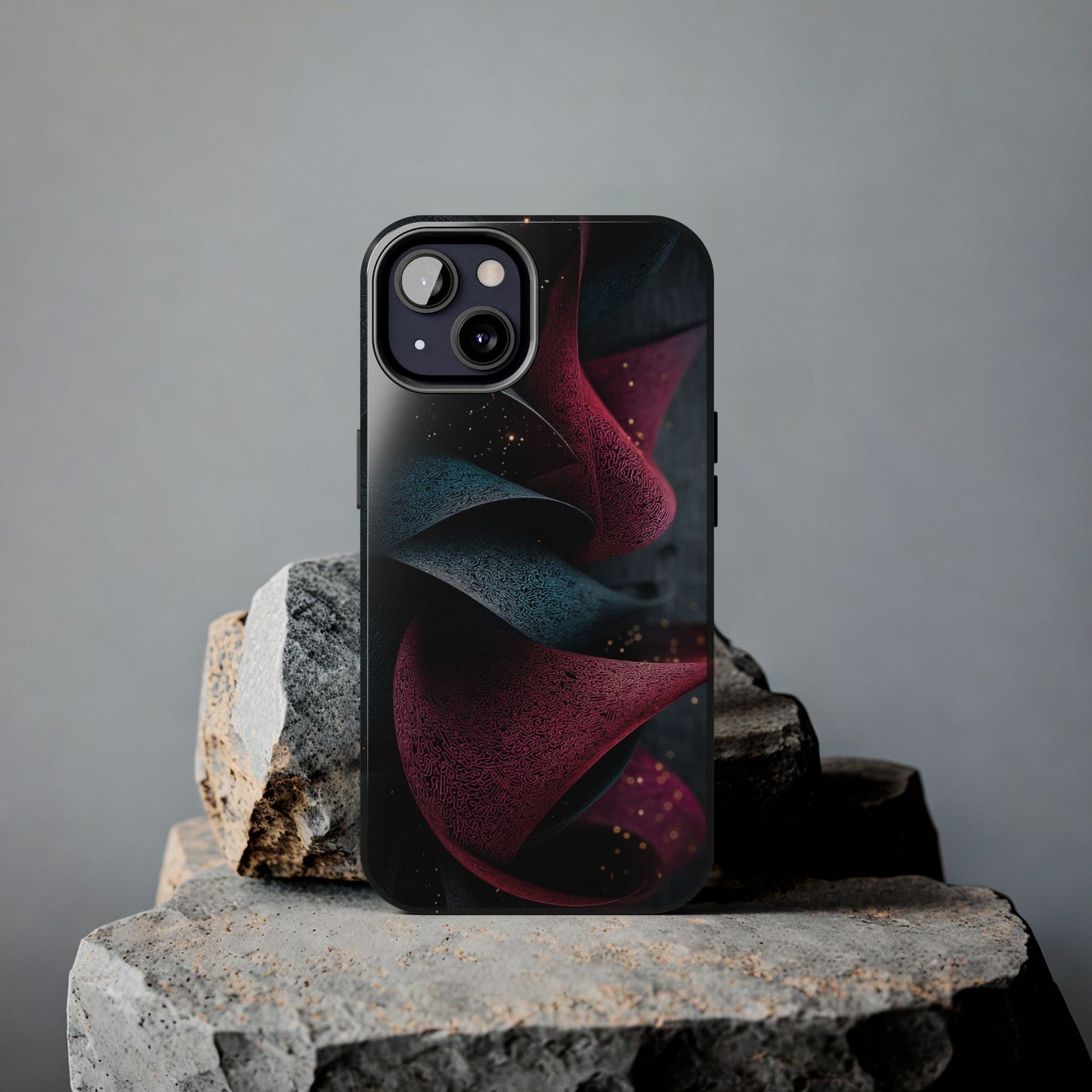 The flowing curls suggest movement and depth, like a digital sculpture for your phone.