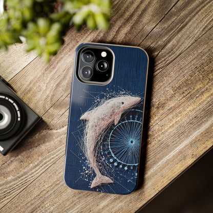 Dolphin Wireframe Spiral Phone Case – Tough Ocean Design with Dynamic Motion - Artistic Vision