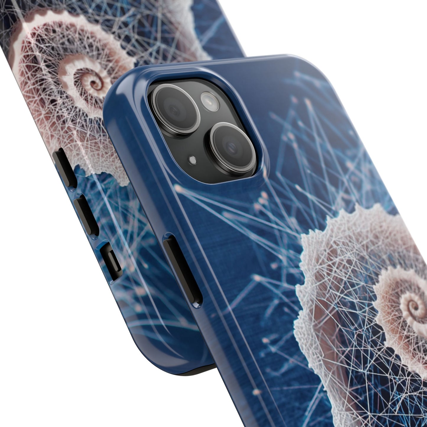 Twin Spiral Shell Wireframe Phone Case – Abstract Seaform Tough Design - Artistic Vision