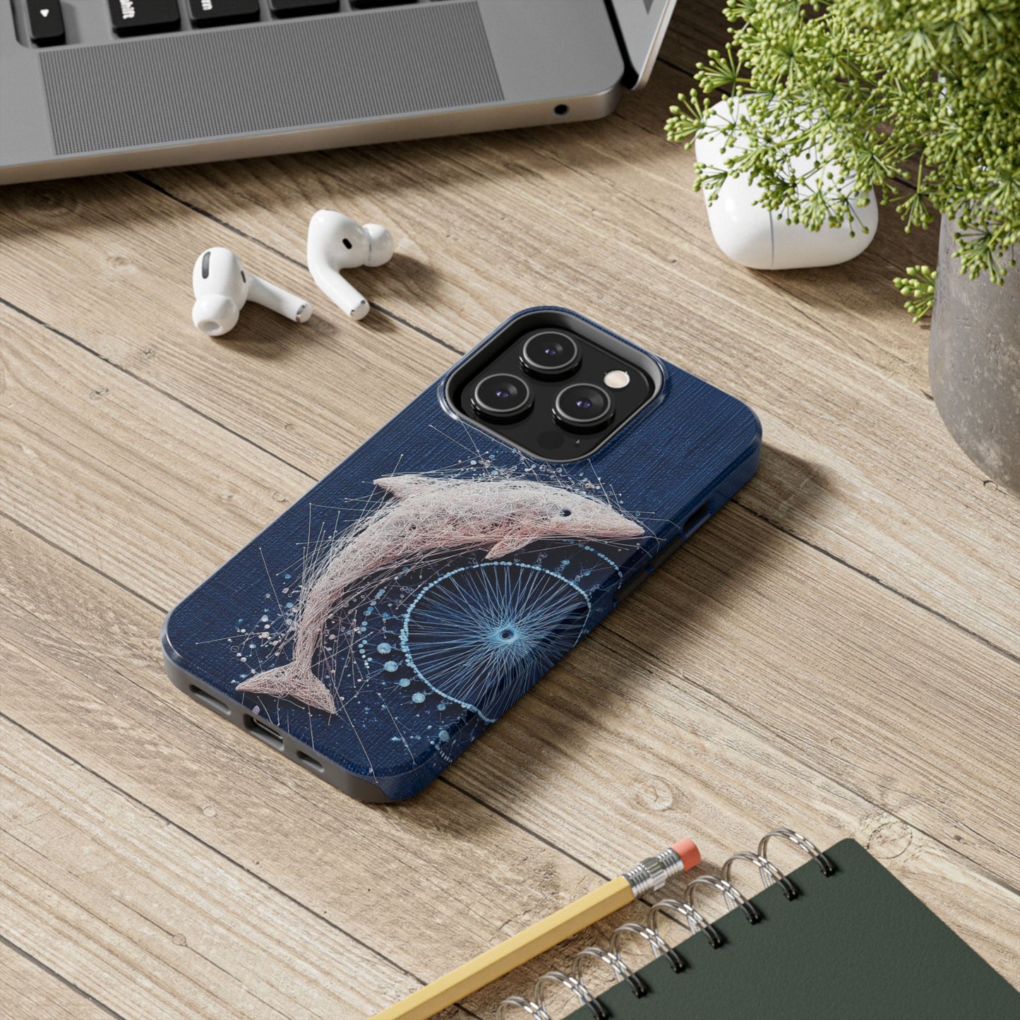 Dolphin Wireframe Spiral Phone Case – Tough Ocean Design with Dynamic Motion - Artistic Vision