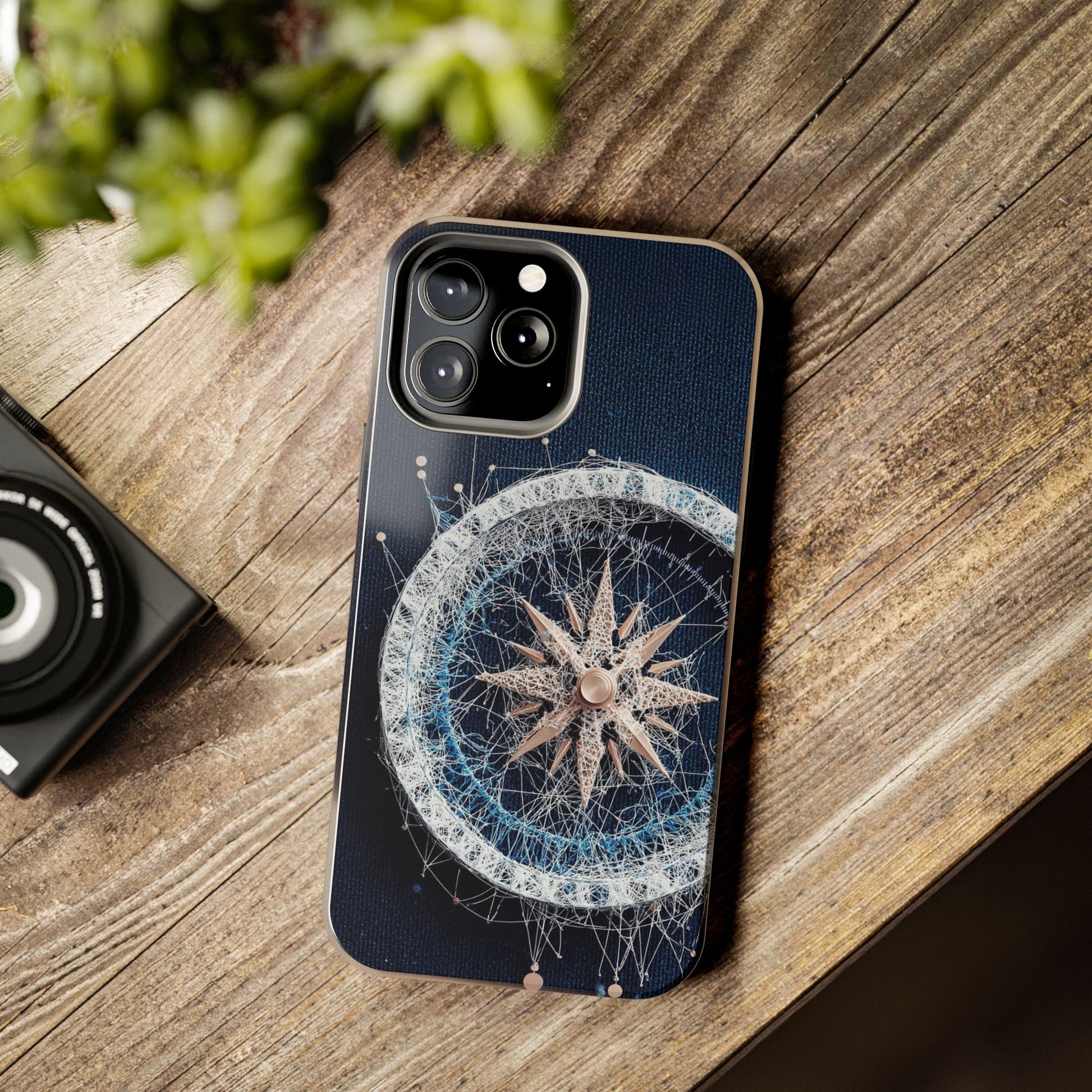 Nautical Compass Wireframe Phone Case – Durable Tough Case for Ocean Lovers - Artistic Vision
