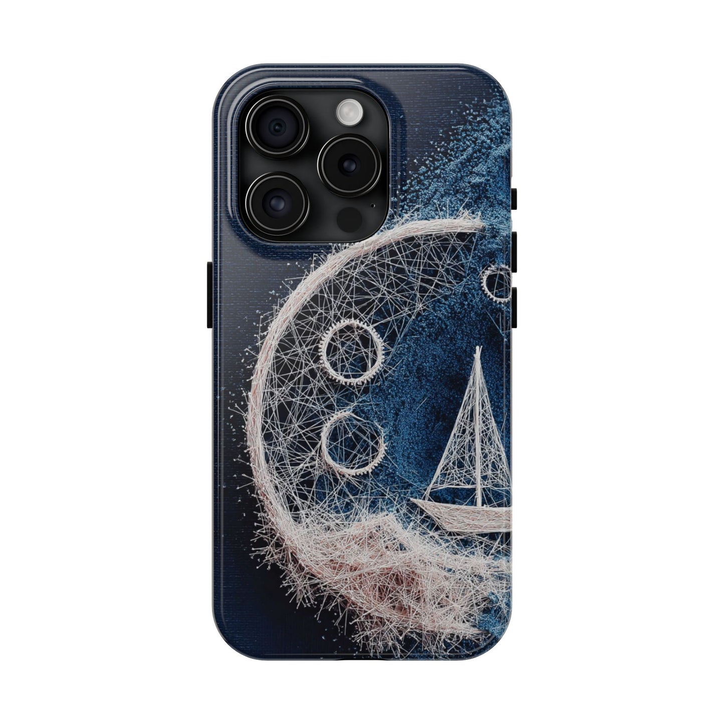 Sailboat & Moon Wireframe Phone Case – Nautical Night Voyage Design - Artistic Vision