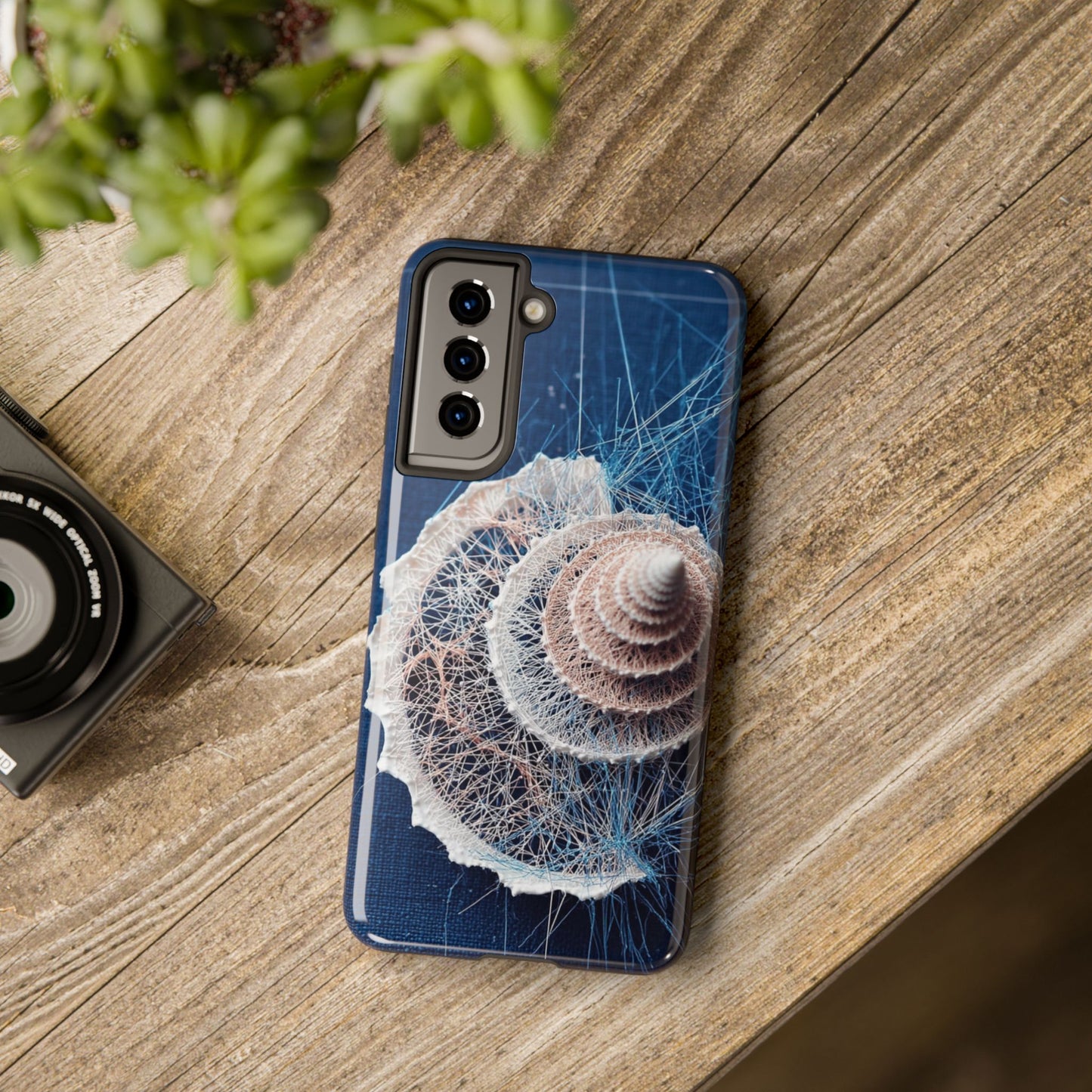 Spiral Seashell Wireframe Phone Case – Coastal Art Tough Shell - Artistic Vision