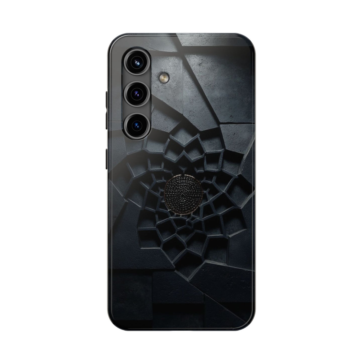 Fracture Core Tough Phone Case – Abstract Black Stone Mosaic with Central Core - Artistic Vision
