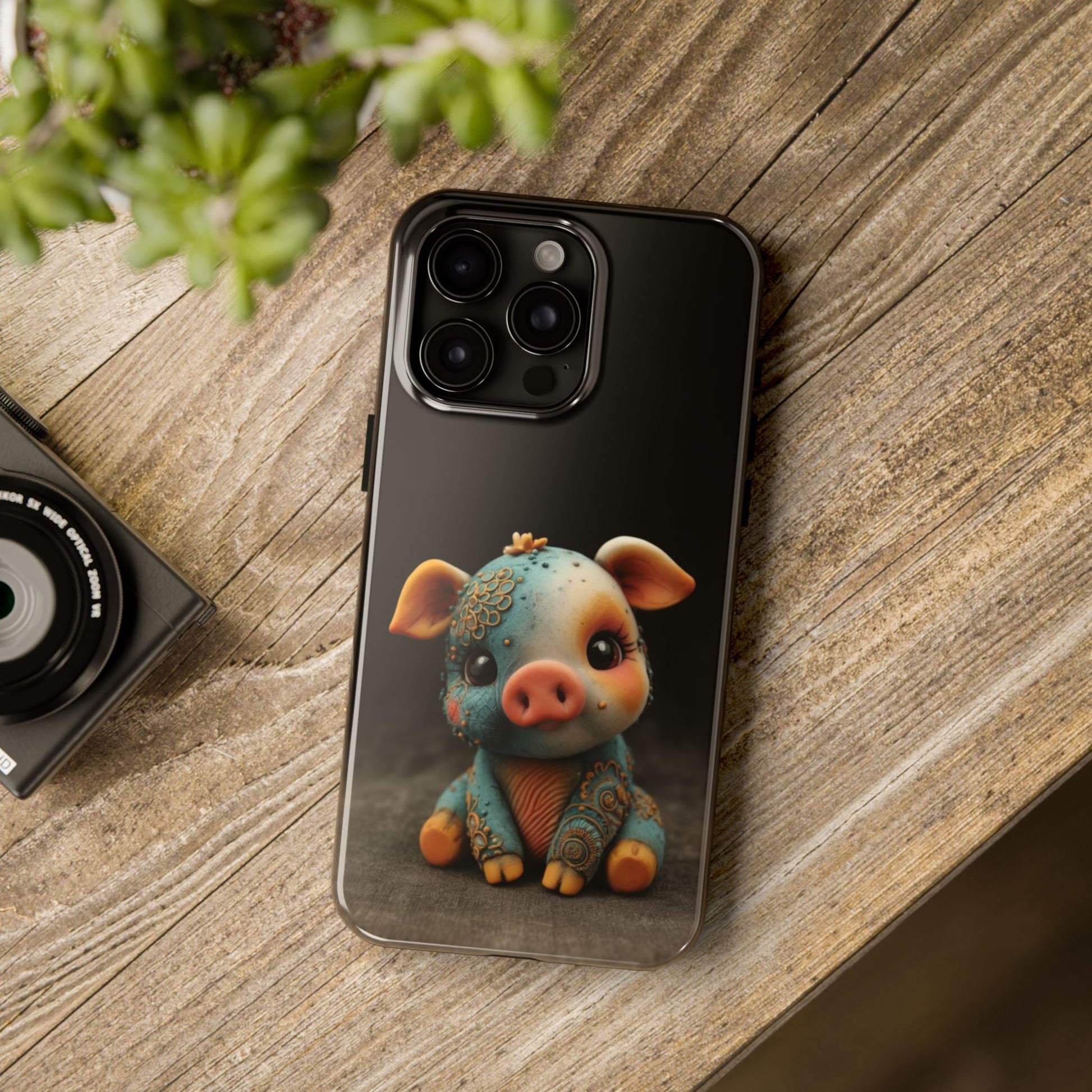 Play-Doh Piggy – Tough Phone Case with Sculpted Pink and Blue Charm - Artistic Vision