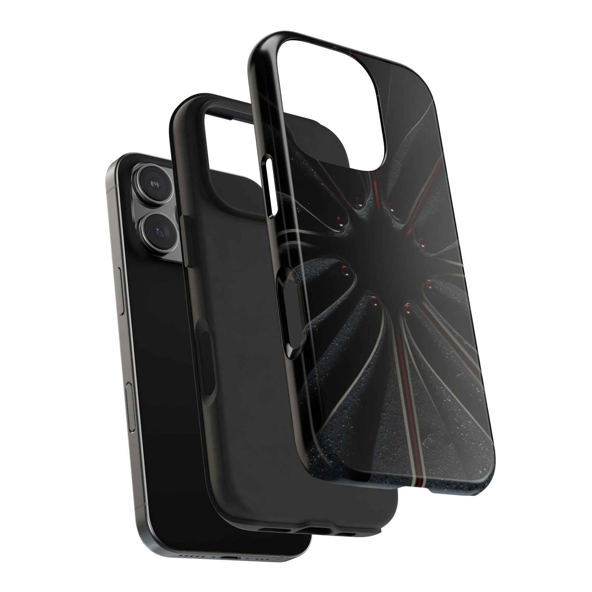 Blade Bloom Tough Phone Case – Black Petal Geometry with Metallic Edges - Artistic Vision