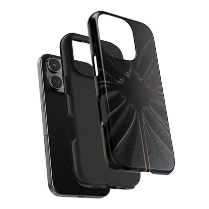Blade Bloom Tough Phone Case – Black Petal Geometry with Metallic Edges - Artistic Vision