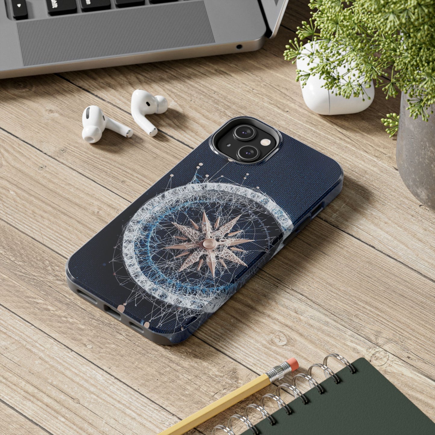 Nautical Compass Wireframe Phone Case – Durable Tough Case for Ocean Lovers - Artistic Vision