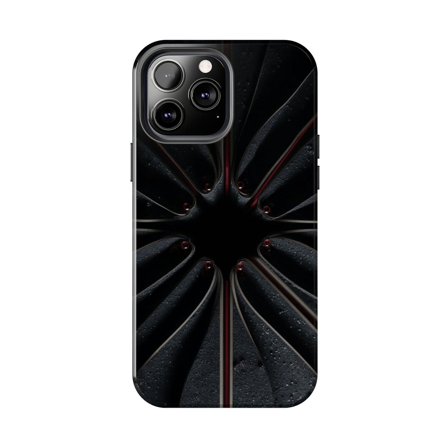 Blade Bloom Tough Phone Case – Black Petal Geometry with Metallic Edges - Artistic Vision