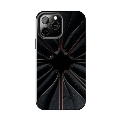 Blade Bloom Tough Phone Case – Black Petal Geometry with Metallic Edges - Artistic Vision