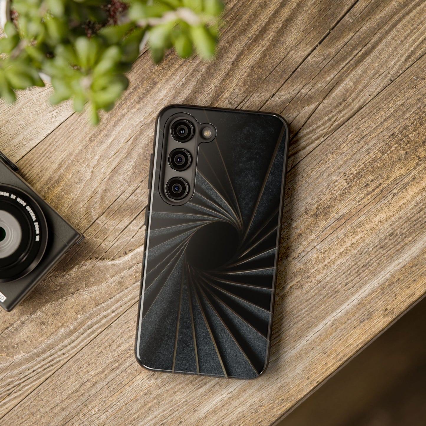Obsidian Fan Tough Phone Case – Black Gold Radial Geometry - Artistic Vision