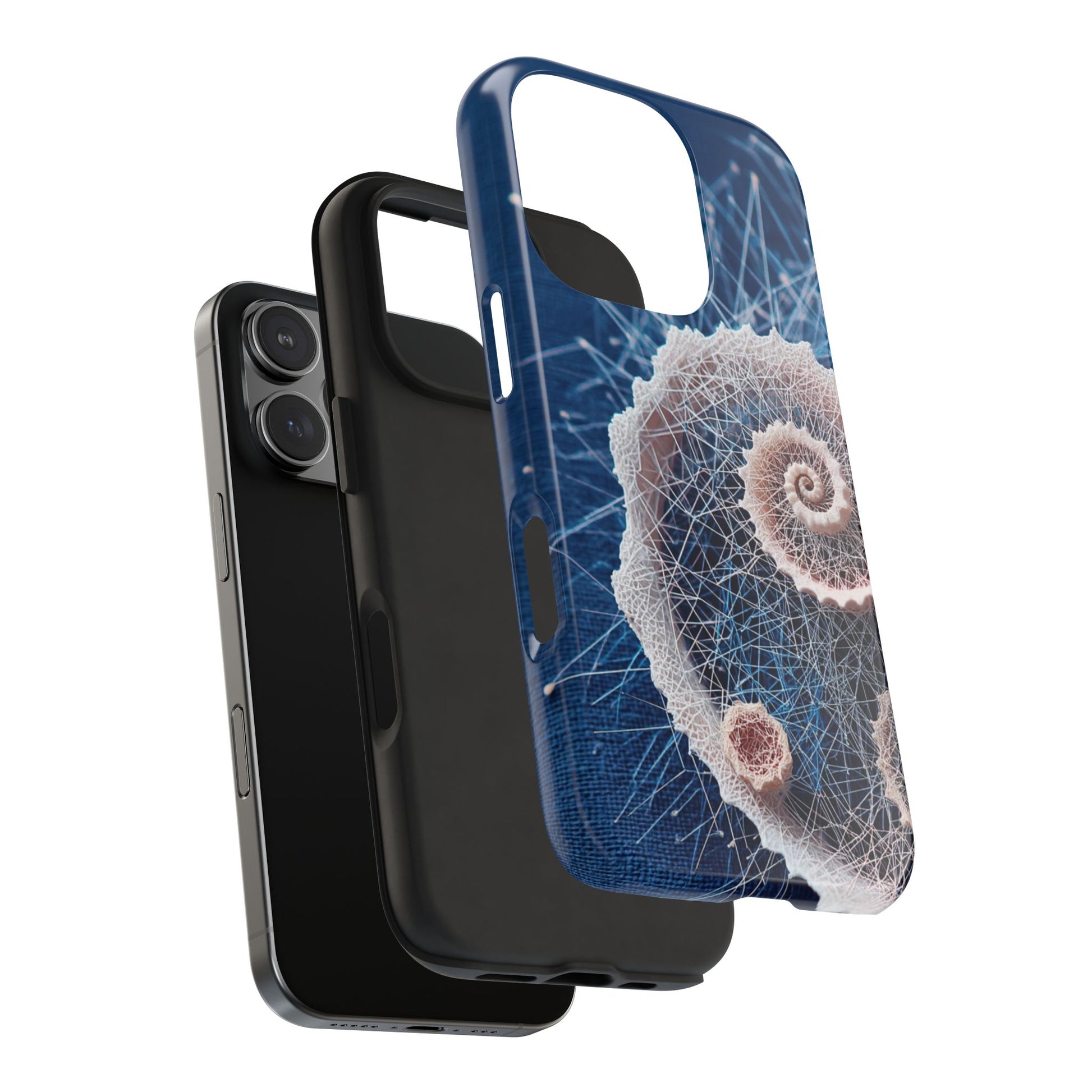 Twin Spiral Shell Wireframe Phone Case – Abstract Seaform Tough Design - Artistic Vision