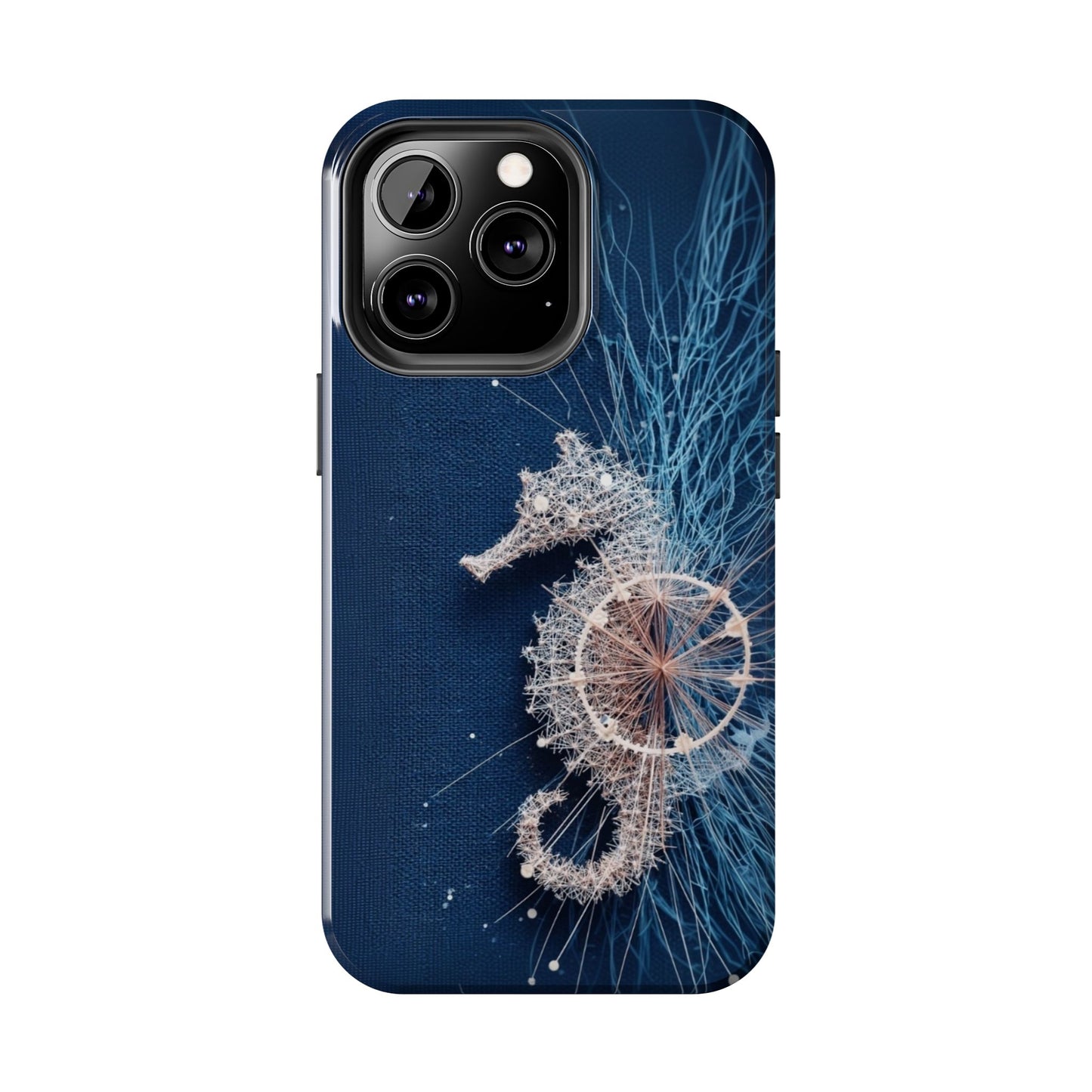 Seahorse Wheel Wireframe Phone Case – Nautical Design with Mechanical Motion - Artistic Vision
