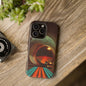 Lunar Echo (Golden Rings and Striped Cosmic Landscape with Moon Backdrop) - Artistic Impact-Resistant Phone Case - Artistic Vision