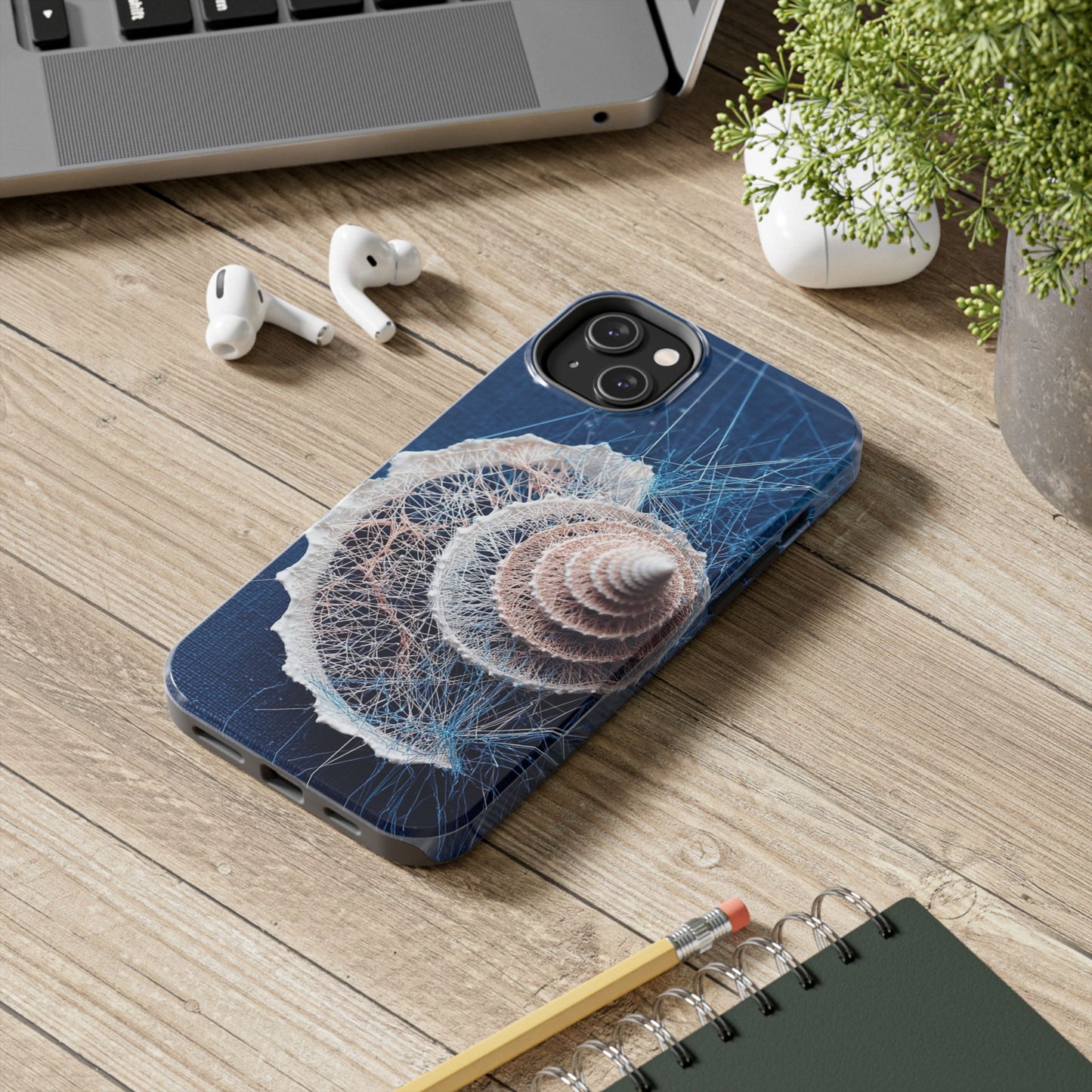 Spiral Seashell Wireframe Phone Case – Coastal Art Tough Shell - Artistic Vision