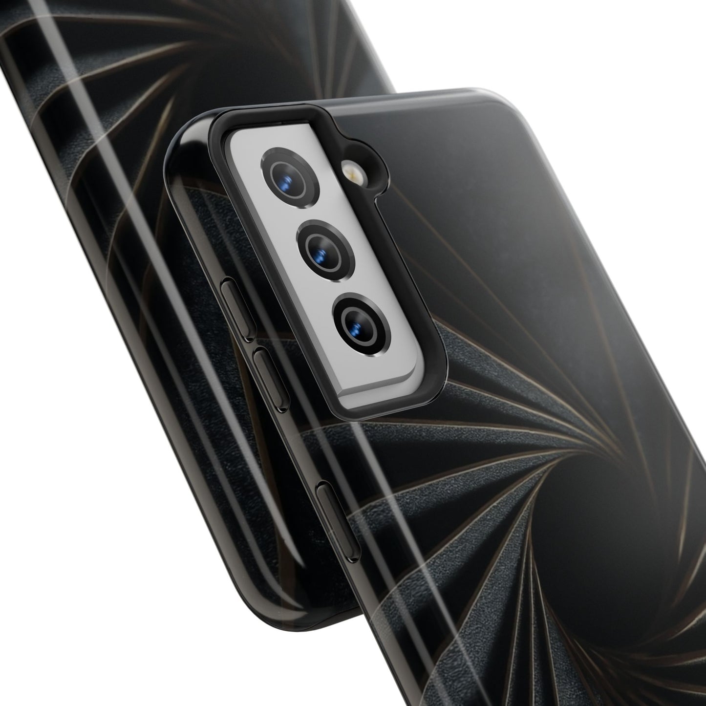 Obsidian Fan Tough Phone Case – Black Gold Radial Geometry - Artistic Vision