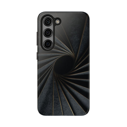 Obsidian Fan Tough Phone Case – Black Gold Radial Geometry - Artistic Vision