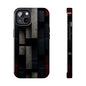 Concrete Matrix Tough Phone Case – Red & Black Brutalist Geometry - Artistic Vision