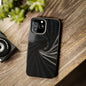 Velvet Spiral Tough Phone Case – Twisting Fabric Abstract in Black & Silver - Artistic Vision