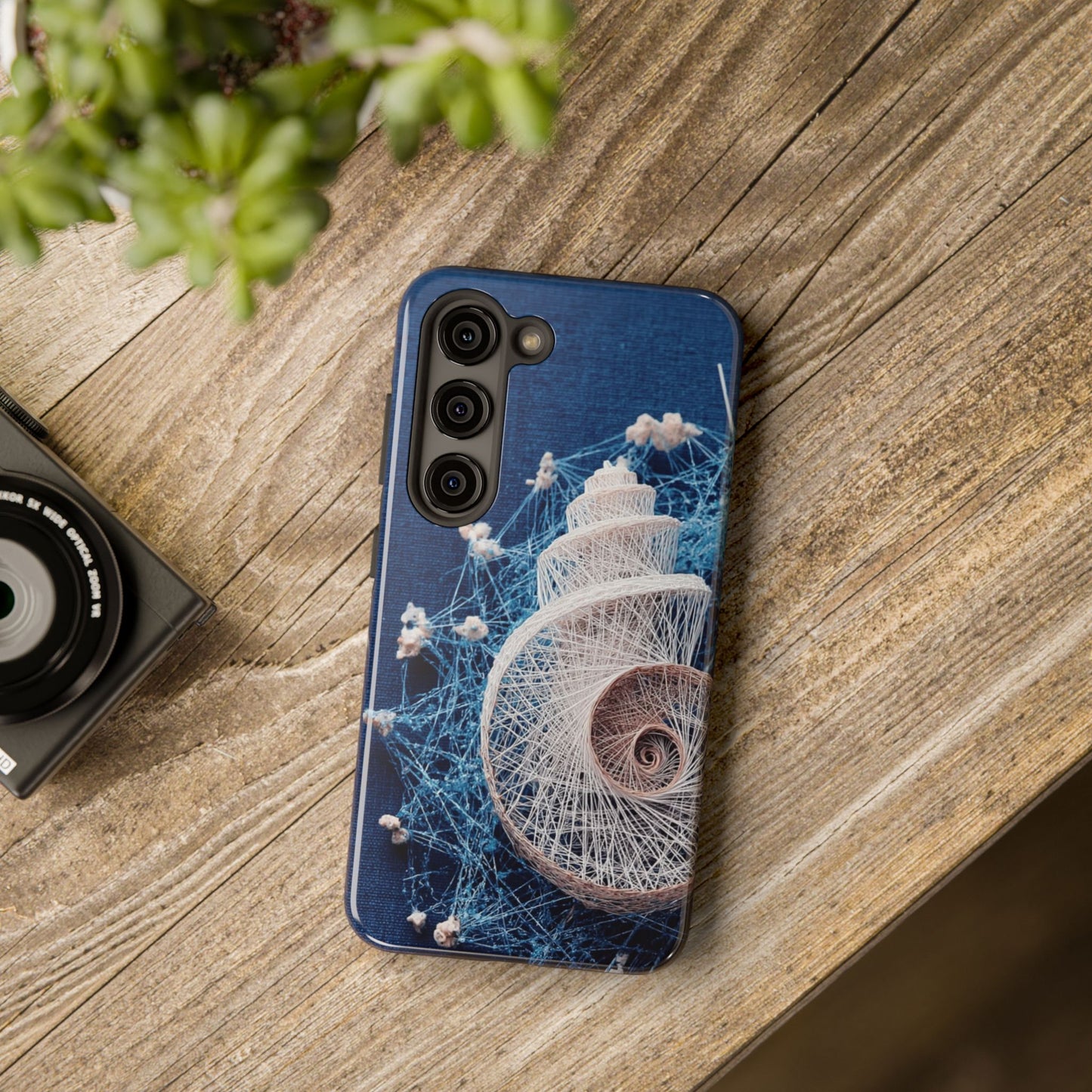 Spiral Shell Bloom Wireframe Phone Case – Marine-Inspired Abstract Shell Design - Artistic Vision