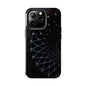 Obsidian Nexus Tough Phone Case – Black Geometric Web with Red Accents - Artistic Vision