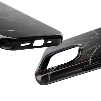 Iron Bloom Tough Phone Case – Black Metallic Flowerburst on Red Texture - Artistic Vision