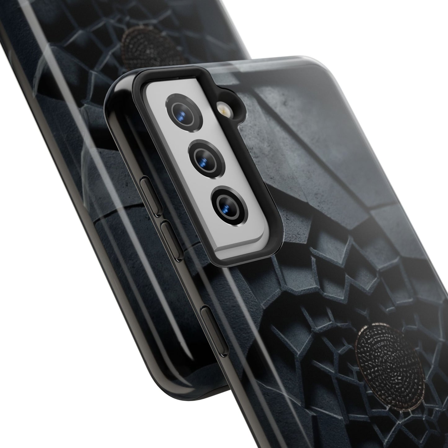 Fracture Core Tough Phone Case – Abstract Black Stone Mosaic with Central Core - Artistic Vision