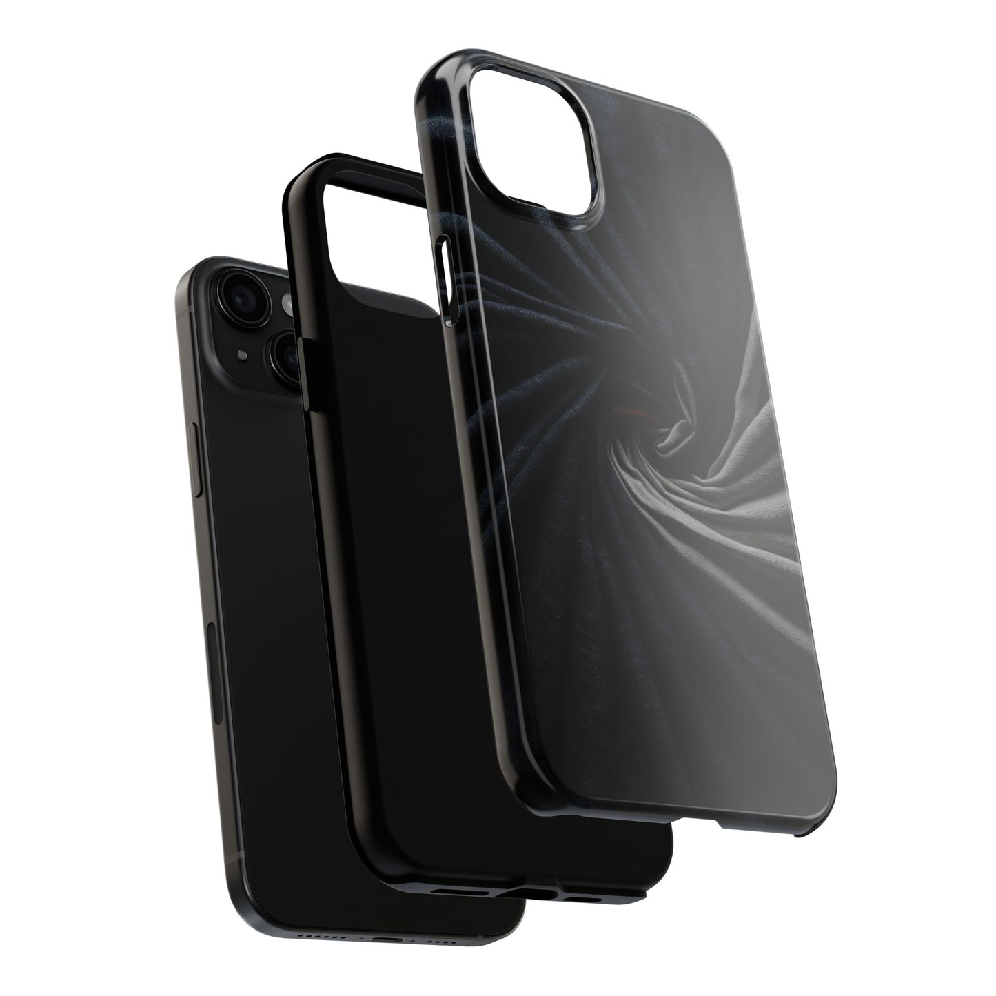 Velvet Spiral Tough Phone Case – Twisting Fabric Abstract in Black & Silver - Artistic Vision