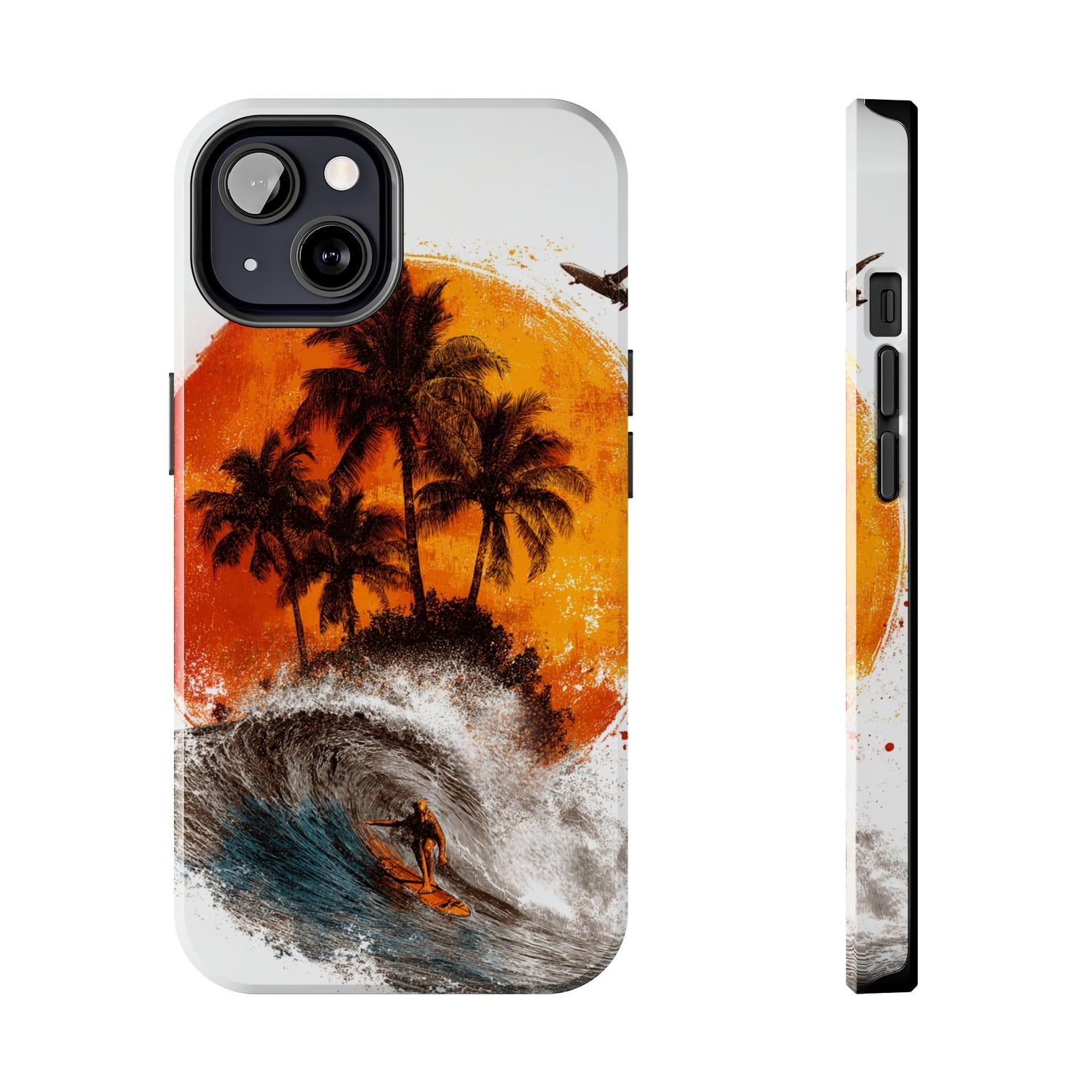 Surfer & Sunset Wave in Grunge Ink Illustration Style - Artistic Phone Case - Artistic Vision