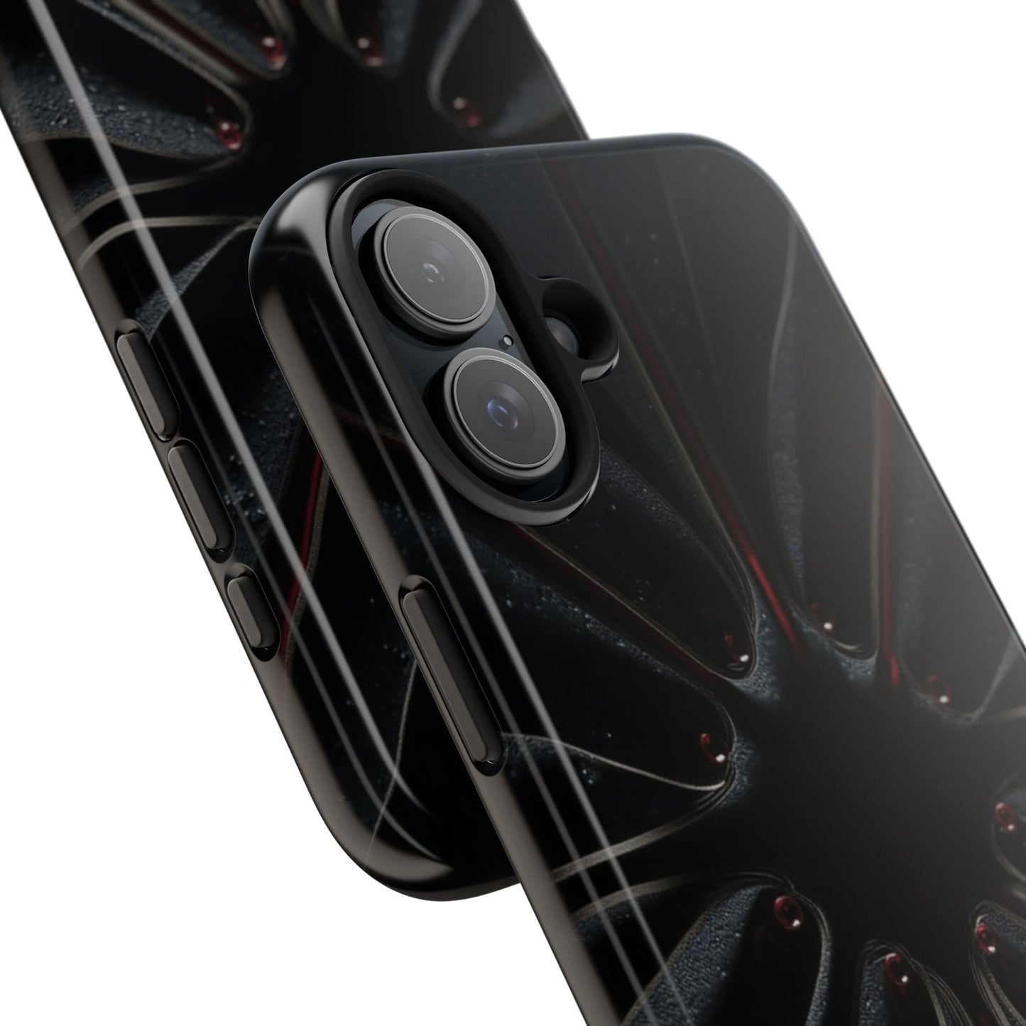 Blade Bloom Tough Phone Case – Black Petal Geometry with Metallic Edges - Artistic Vision