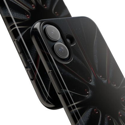 Blade Bloom Tough Phone Case – Black Petal Geometry with Metallic Edges - Artistic Vision