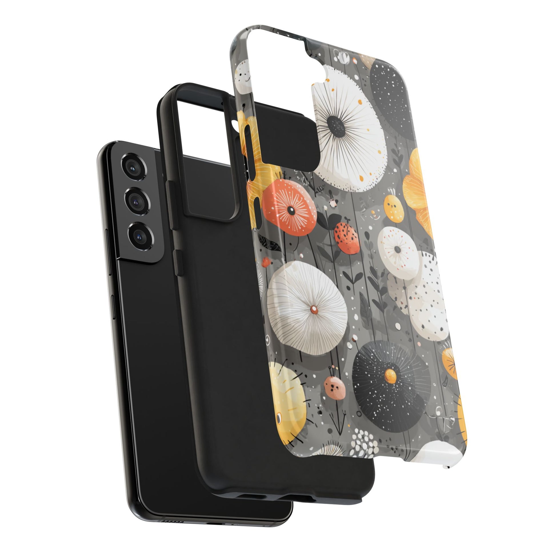 Black, White, and Yellow Botanical Blooms - Artistic Tough Phone Case - Artistic Vision