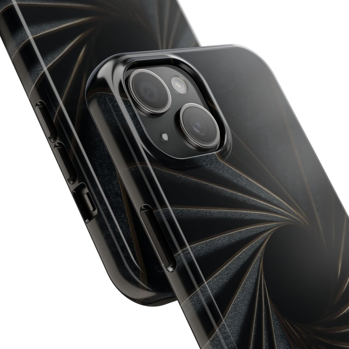 Obsidian Fan Tough Phone Case – Black Gold Radial Geometry - Artistic Vision